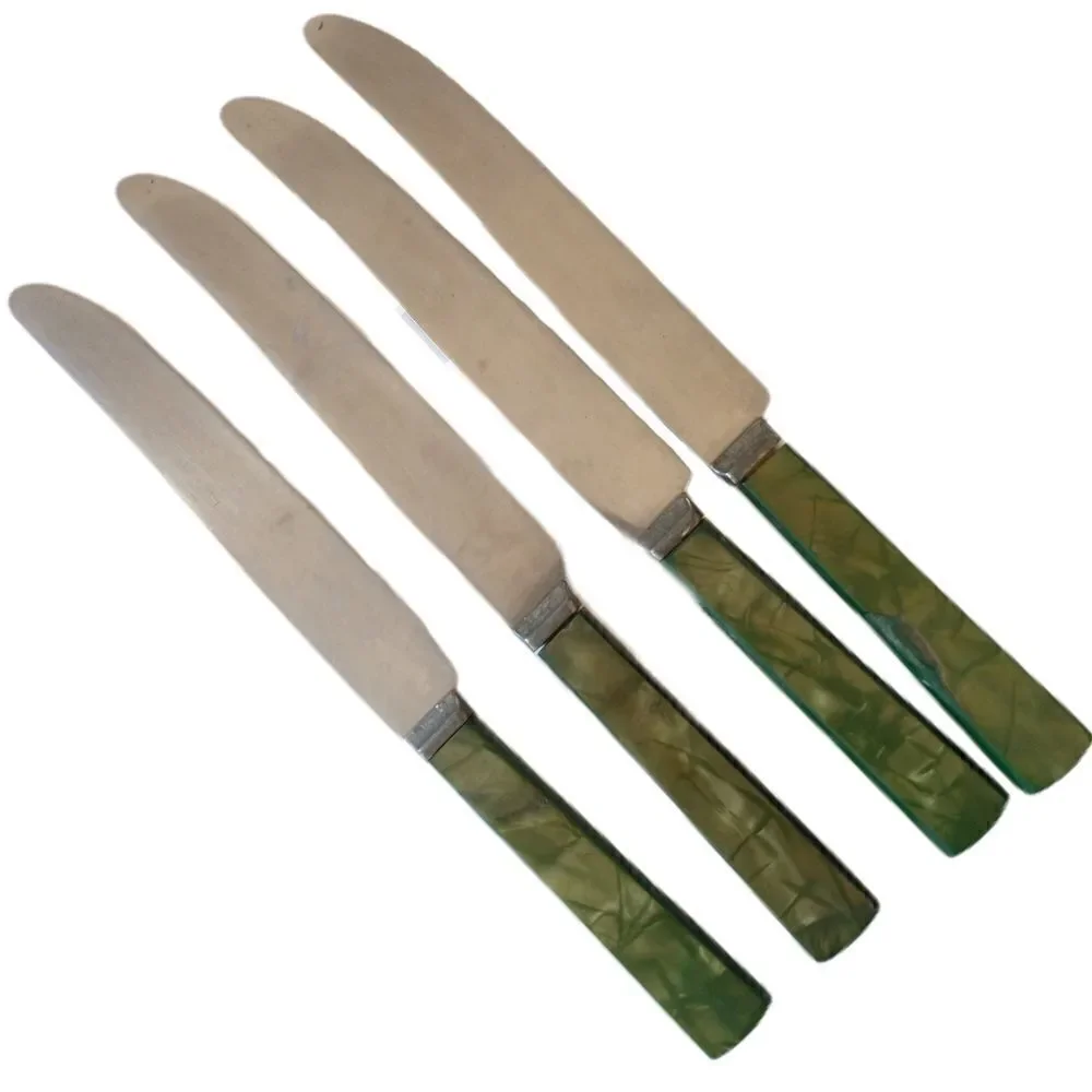 ROYAL BRAND Sharp Cutter Knife Set x 4 Marbled Celluloid Handles Stainless Steel